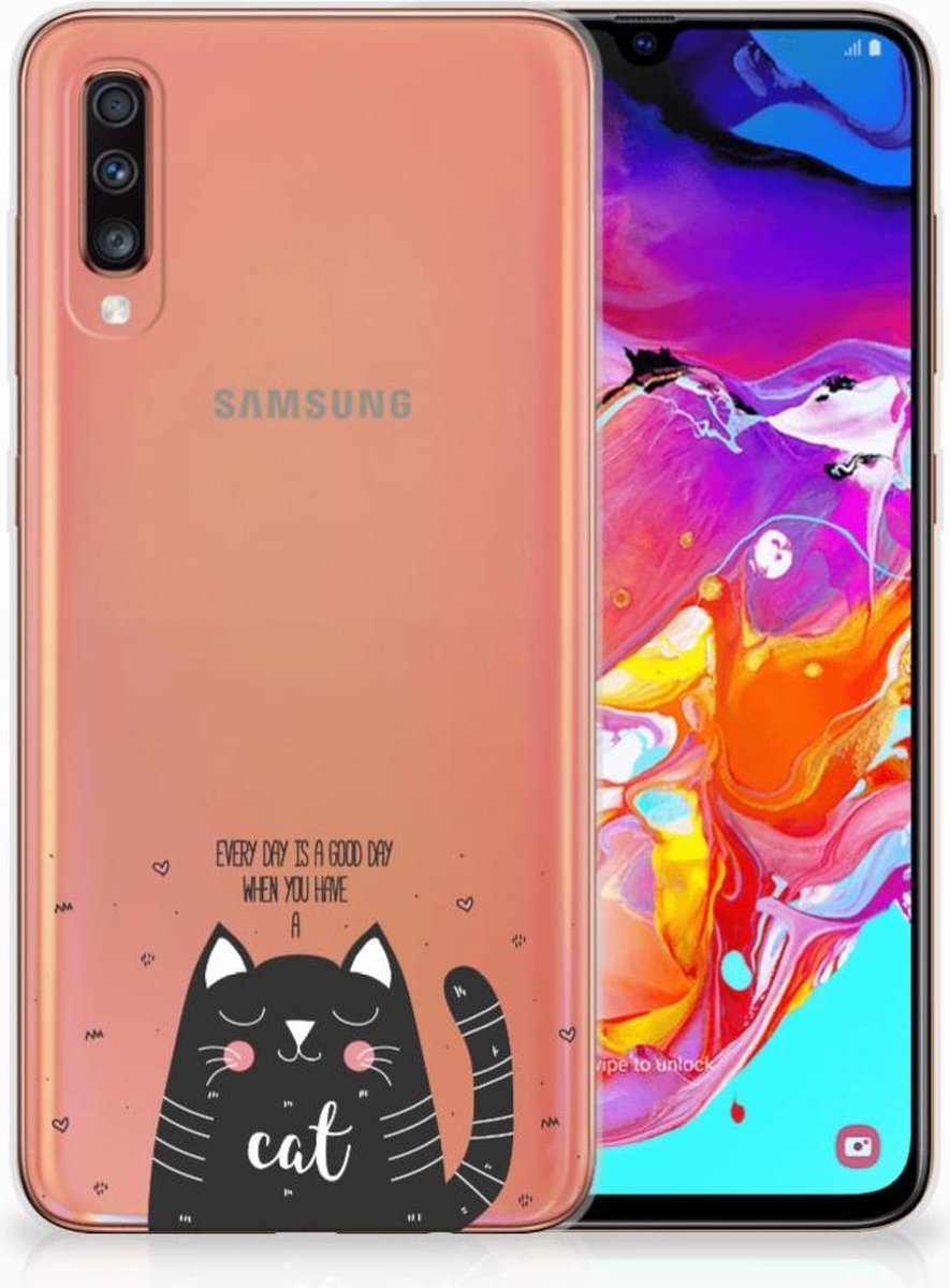 Samsung Galaxy A70 Telefoonhoesje met Naam Cat Good Day
