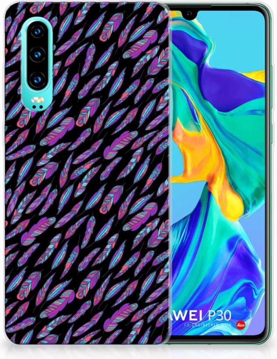 Back Cover voor Huawei P30 TPU bumper Feathers Color