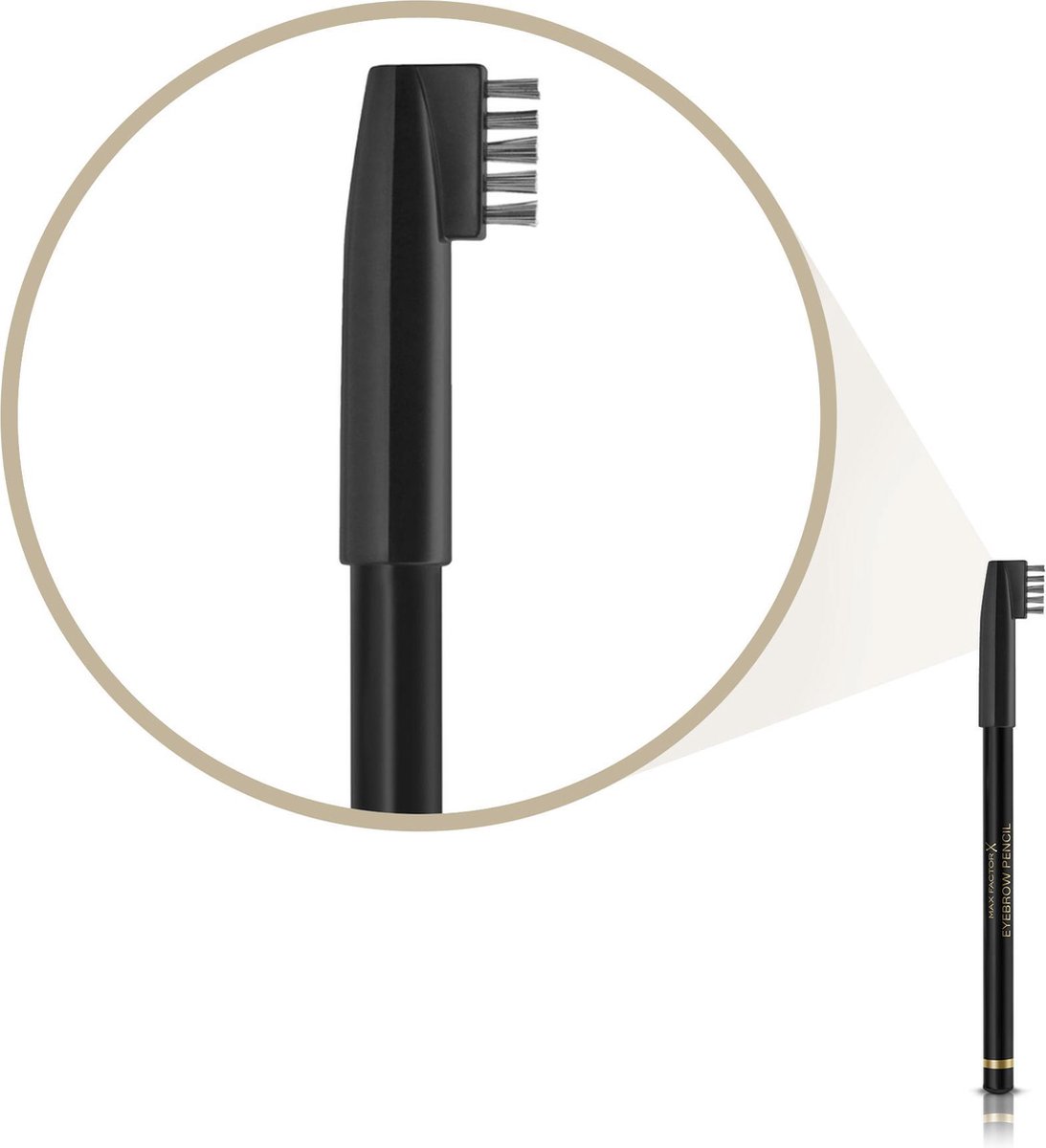 Max Factor wenkbrauwpotlood met een borsteltje aan het uiteinde.