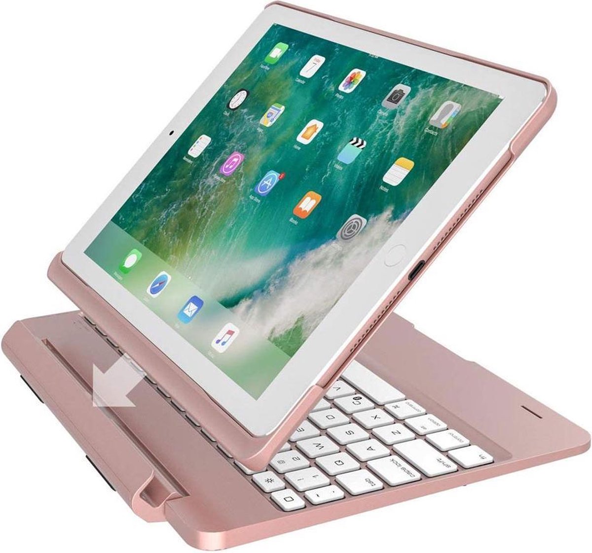 iPad 9.7 (2018)/Pro 9.7/2017/Air 2/Air 1 Toetsenbord Hoes hoesje - CaseBoutique - Effen Rose goud - Aluminium - CaseBoutique