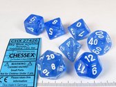 Chessex dobbelstenen set, 7 polydice, Borealis sky blue w/white