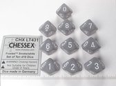 Chessex dobbelstenen set, 10 10-zijdig, Frosted Smoke w/white
