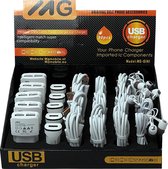 MG 6 in 1 Display Set Van 30 Stuks - Oordopjes, USB Adapter, Dual Autolader, USB Micro Type-C en Lightning Kabels Voor Tablets, Geschikt Voor Apple & Samsung, Zakelijk En Particuli