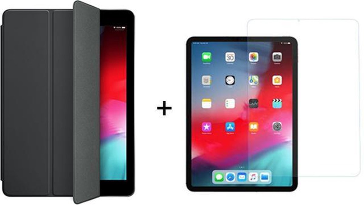 Apple iPad Air 1 & Air 2 - 9.7 Inch (2017 & 2018) Hoes Zwart Hoesje - Tri Fold Tablet Case - Smart Cover - Magneet Sluiting - 1x iPad Air 1/2 Screenprotector Screen Protector - iPad 2017 hoes - iPad 2018 hoes