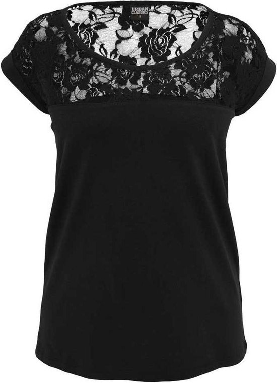 Urban Classics - Top Lace Dames Tshirt - XL - Zwart | bol