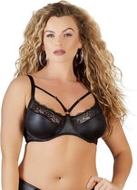 Cottelli Plus Size –  Beugel Beha met Wetlook Inzet Stukken en Sierlijke Randen – Maat 90E – Zwart