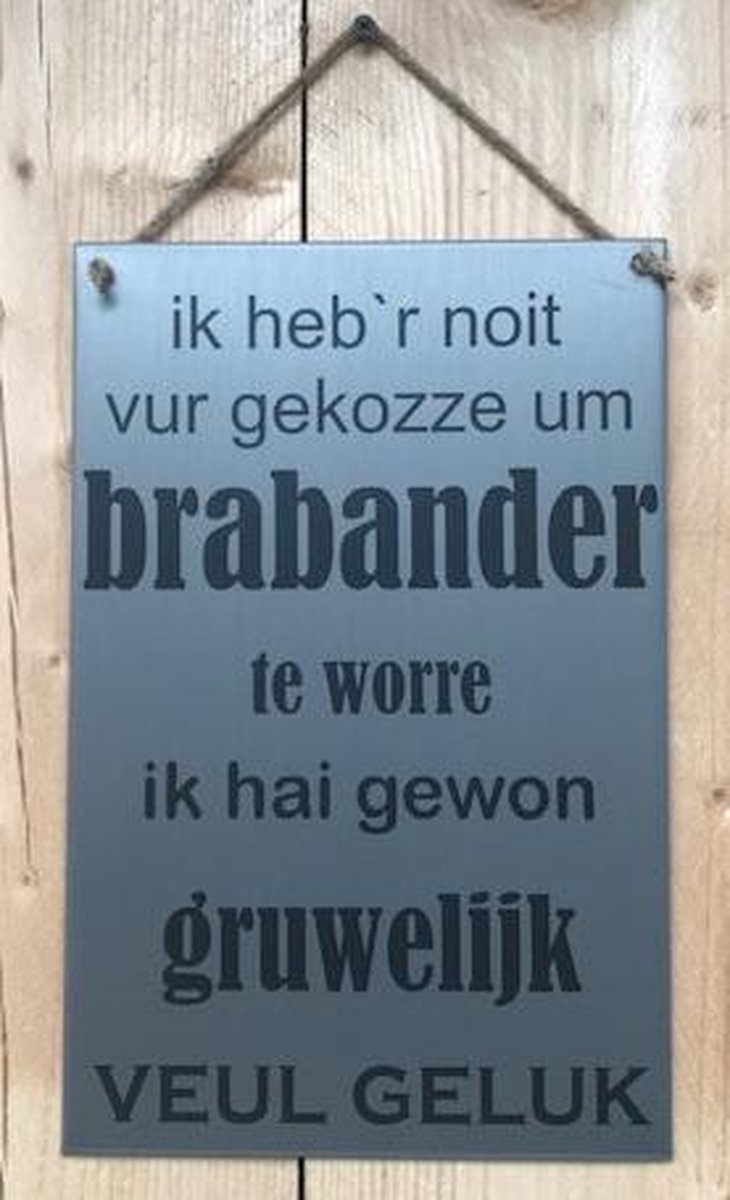 Zinken tekstbord Brabander - licht grijs - 20x30 cm.