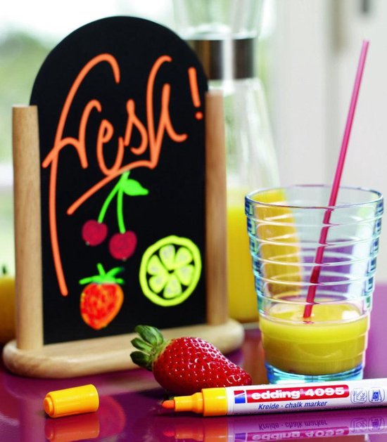 edding 4095 krijtstiften wit 2x, neonroze, neonoranje, neongeel - 5 stuks raamstiften - krijtmarkers - ronde punt 2-3 mm - krijtstift voor krijtborden, uitwisbaar - voor het schrijven op ruiten, glas, spiegels