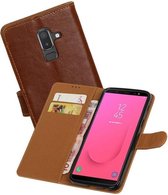 Zakelijke Book Case Telefoonhoesje Geschikt voor de Samsung Galaxy J8 - Portemonnee Hoesje - Pasjeshouder Wallet Case - Bruin