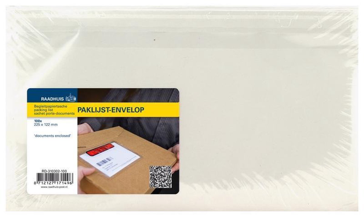 Raadhuis paklijstenvelop - 225x122mm - DL - Documents Enclosed - 100 stuks