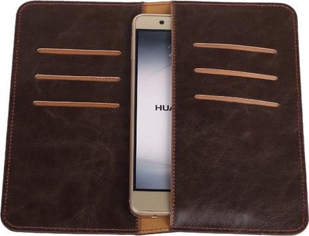 Mocca Pull-up Large Pu portemonnee wallet voor Huawei P8 Lite