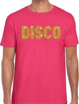 Disco gouden glitter tekst t-shirt roze heren - Disco party kleding M