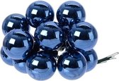 10x Mini glazen kerstballen kerststekers/instekertjes donkerblauw 2 cm - Donkerblauwe kerststukjes kerstversieringen glas