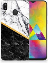 Geschikt voor Samsung Galaxy M20 Uniek TPU Hoesje Marble White Black