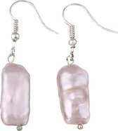 Zoetwater parel oorbellen Pearl Rectangle Pink - oorhangers - echte parels - sterling zilver (925) - roze