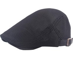 Flatcap zwart met gaas stof - Golf/wandel pet - Verstelbaar