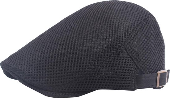 Flatcap zwart met gaas stof - Golf/wandel pet - Verstelbaar