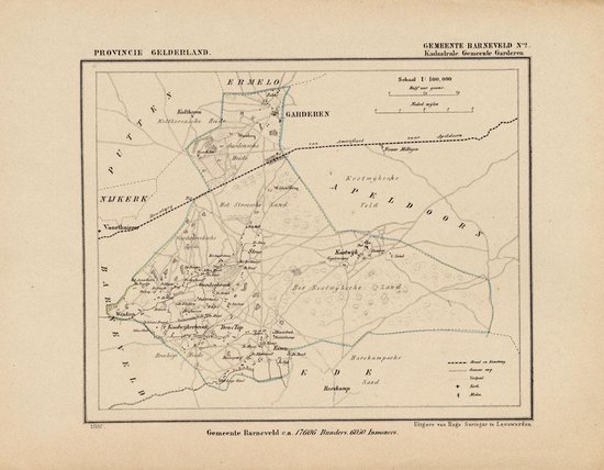 Historische kaart, plattegrond van gemeente Barneveld 2 ( Garderen) in