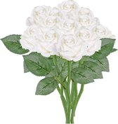 12x Witte rozen/roos kunstbloemen 27 cm - Kunstbloemen boeketten