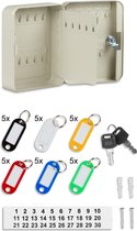 Sleutelkastje 30 Sleutels Opbergen - Sleutelhouder Sleutelbox Ophang Systeem Opberger Organizer Met Slot & 30 Sleutelhangers - Beige