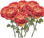 8x Oranje rozen kunstbloem 66 cm - Kunstbloemen boeketten