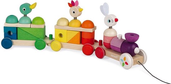 Janod Zigolos - Grote Meerkleurige Trein - 2-In-1 Speelfiguur: Trekfiguur En Stapelspeelgoed - Lengte Van Het Touwtje: 50 Cm - Geschikt Vanaf 1 Jaar van Janod — afbeelding 3