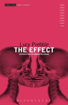 Boek "The Effect" van Lucy Prebble op een roze achtergrond met een zwart-wit afbeelding van twee schedels.