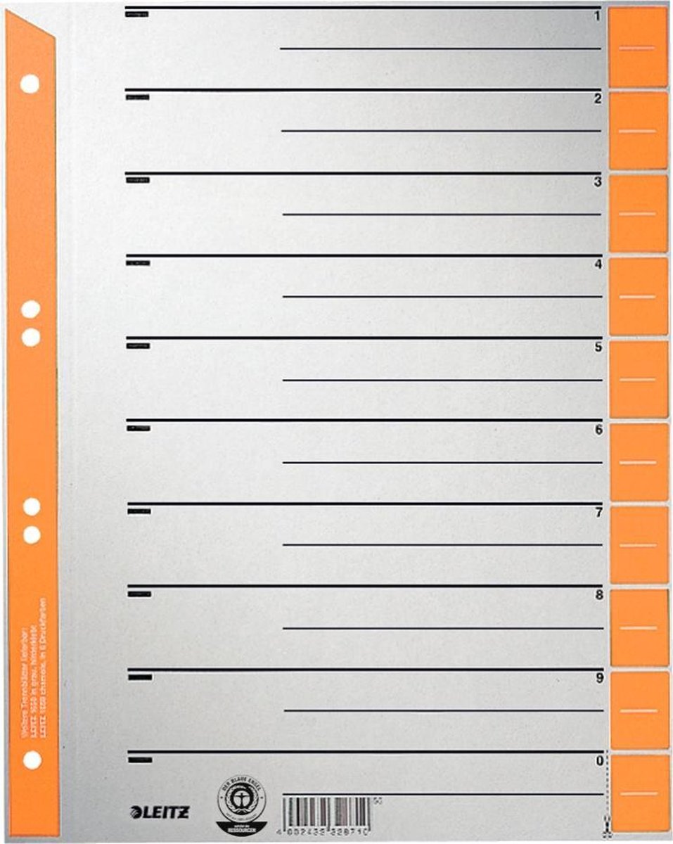 LEITZ scheidingsbladen, A4 overbreed, kraftkarton 230g/m2