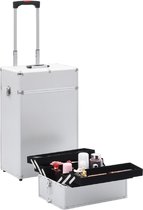 Make-up Koffer (Incl 3 Nep wimpers) aluminium Zilverkleurig - Make up Trolley - Visagie koffer - Cosmetica koffer - Beauty case - Nagelstyliste koffer