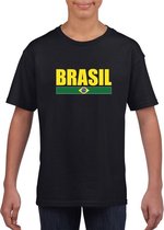 Zwart / geel Brazilie supporter t-shirt voor kinderen L (146-152)