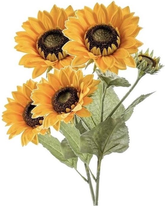 Los eend Caius 2x Zonnebloemen nep/namaak kunstbloemen takken van 62 cm met 3 bloemen geel  | bol.com