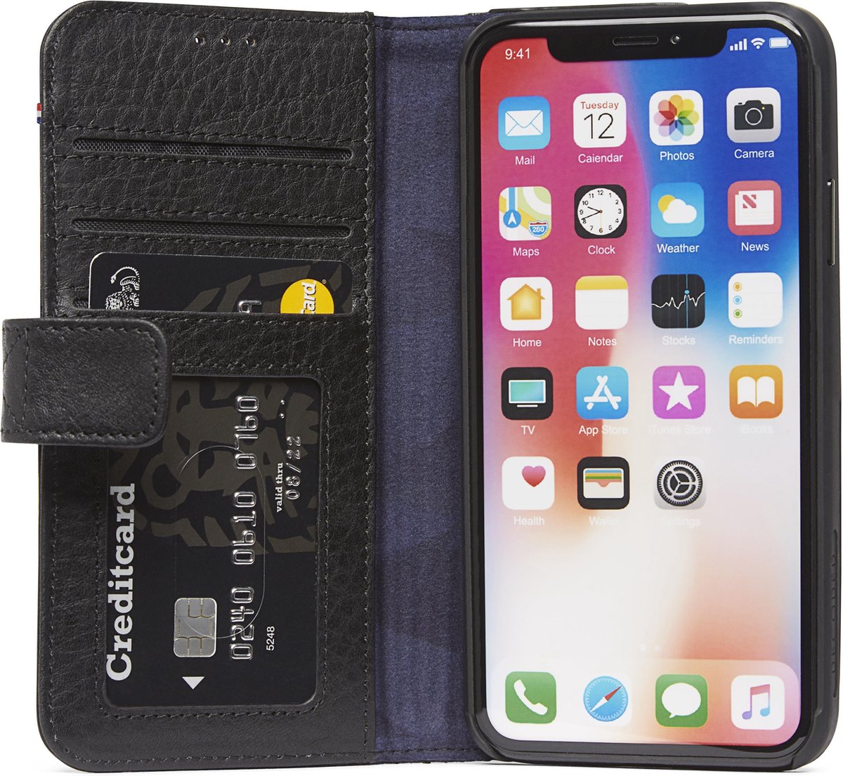 Decoded Leather Impact Protection Wallet Case - Leren book cover met valbescherming voor Apple iPhone X / Xs - Zwart