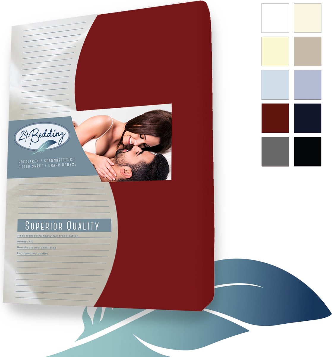 24-Bedding Duopak 2 stuks !! - Jersey Hoeslaken - 100% katoen - 1 persoons - 100x200 cm - Bordeuax - 30 cm Bordeaux