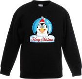 Kersttrui Merry Christmas pinguin kerstbal zwart jongens en meisjes - Kerstruien kind 3-4 jaar (98/104)