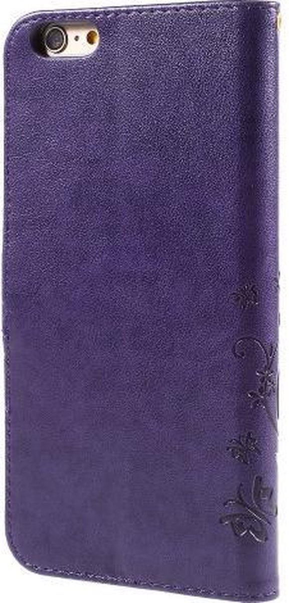 Bloemen & Vlinders Book Case - Geschikt voor iPhone 6 / iPhone 6s Hoesje - Paars