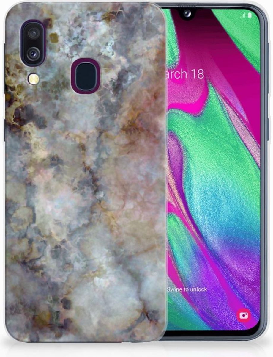 Samsung Galaxy A40 TPU Siliconen Hoesje Marmer Grijs