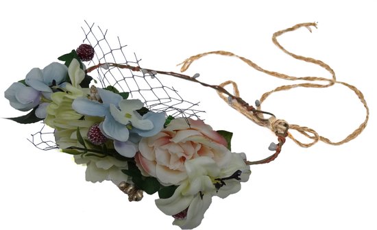 Jessidress Luxe Ibiza Tiara vol Elegante Haar bloemen Haarband - Beige