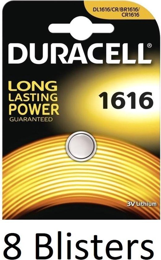 8 Stuks (8 Blisters a 1 st) Duracell CR1616 3V Singleuse battery