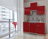 Goedkope keuken 150  cm - complete kleine keuken met apparatuur Luis - Eiken/Rood - elektrische kookplaat  - koelkast          - mini keuken - compacte keuken - keukenblok met appa