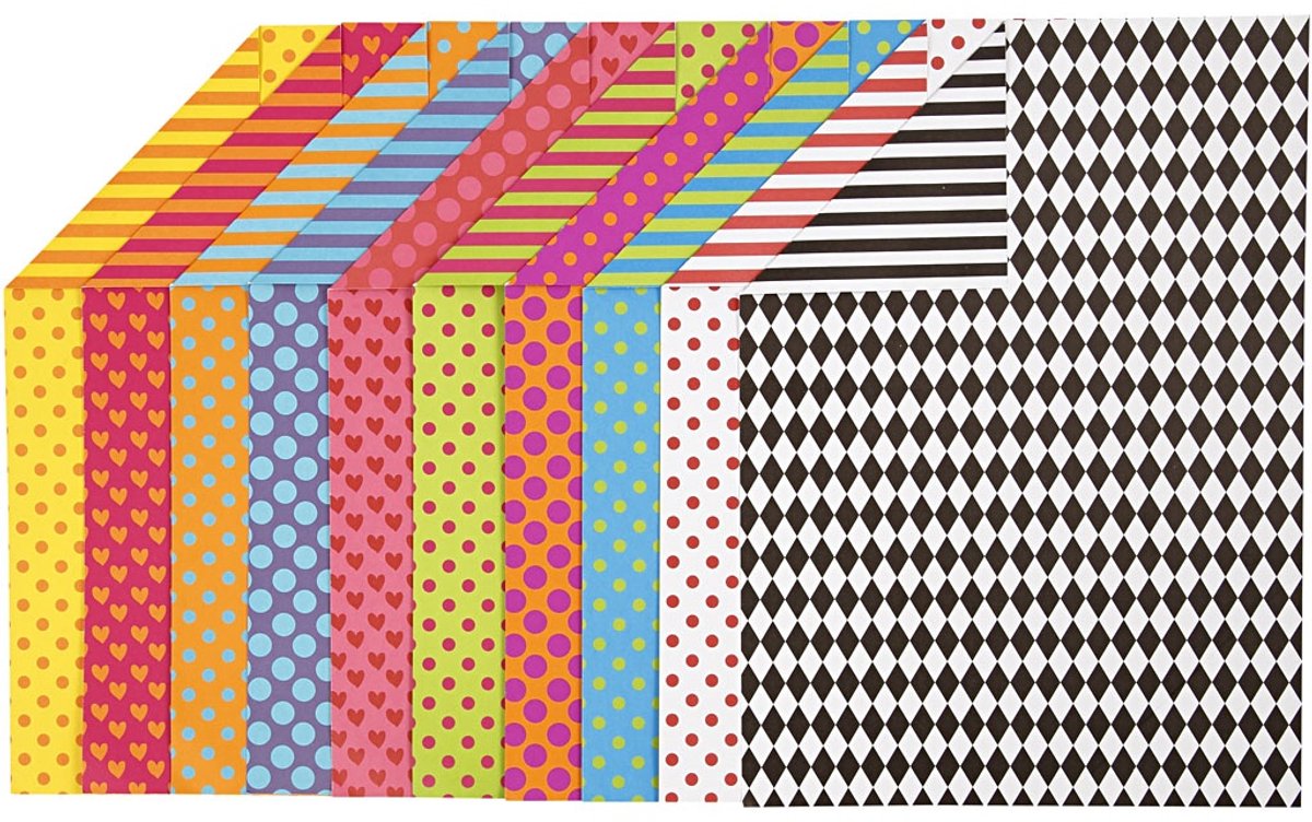 Bedrukt karton, A4 210x297 mm, 250 gr, 200 div vellen, diverse kleuren