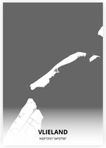 Vlieland plattegrond - A4 poster - Zwart witte stijl