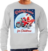 Foute Kersttrui / sweater - Driving home for christmas -  motorliefhebber / motorrijder / motor fan grijs voor heren - kerstkleding / kerst outfit M (50)