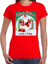 Fout Kerstshirt / t-shirt  - Merry shitmas losing a turkey - rood voor dames - kerstkleding / kerst outfit XS