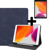 Luxe Lederen iPad 10.2 (2019) Hoes Cover Tablet Hoesje Bookcase Met Screenprotector - Uitsparing Active Stylus Pen - Donkerblauw