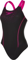 Speedo Gala Logo Medalist Dames Badpak  - Zwart/Roze  - Maat 38