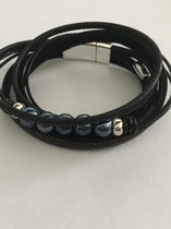 Petra's Sieradenwereld - *Wikkelarmband zwart leer met magneetsluiting (35)