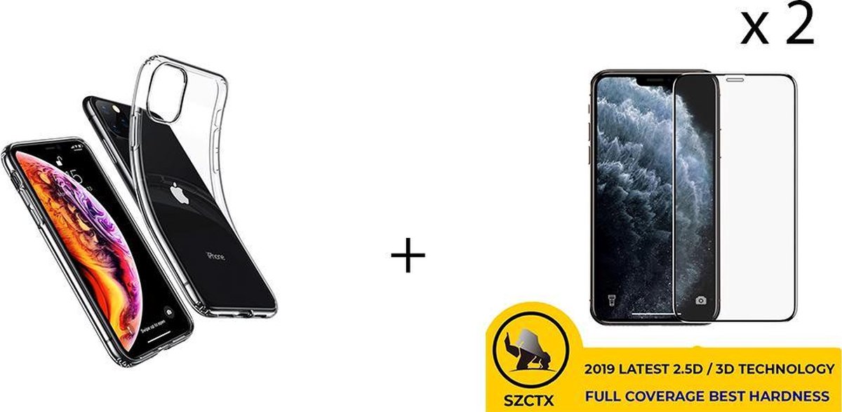 iPhone 11 Pro 2 x silicoon doorzichtig + 2 x glas protector gehard