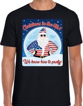 Fout Amerika Kerst t-shirt / shirt - Christmas in USA we know how to party - zwart voor heren - kerstkleding / kerst outfit S (48)