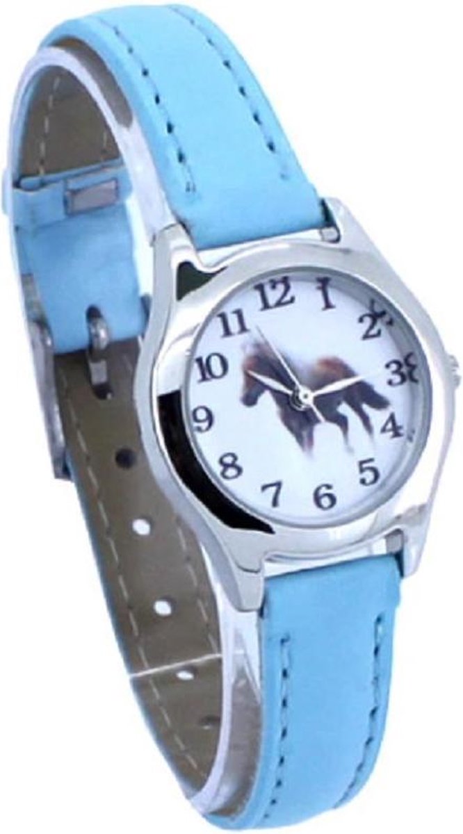 Pony - paarden horloge - licht blauw - 20 mm - I-deLuxe verpakking