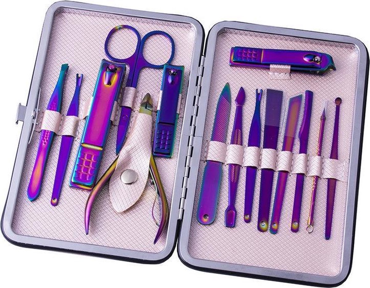 15-delige Manicure Set RVS - Paars - Nagels Pedicure